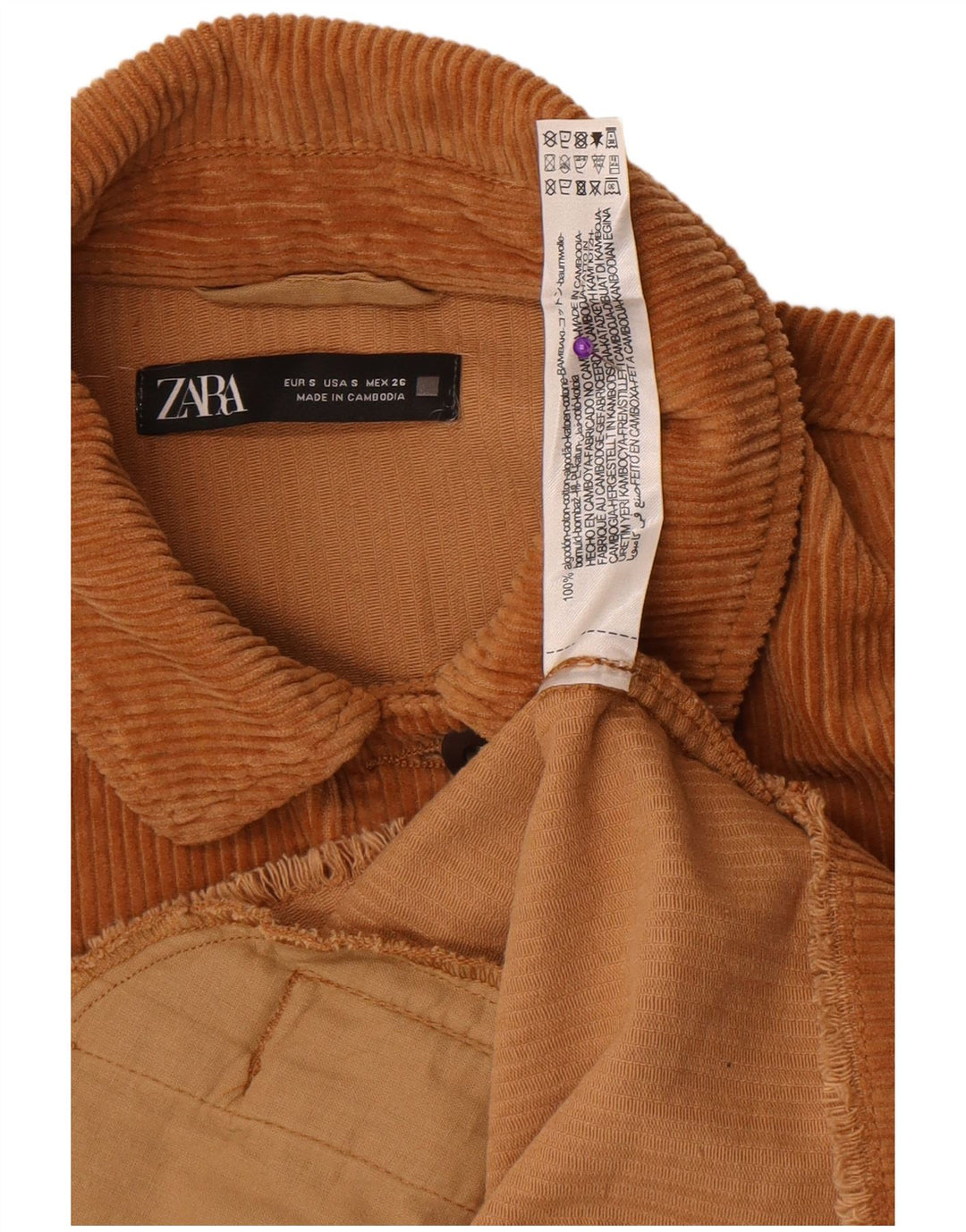 Zara Γυναικείο Κοτλέ Μπουφάν UK 10 Small Brown Βαμβακερό