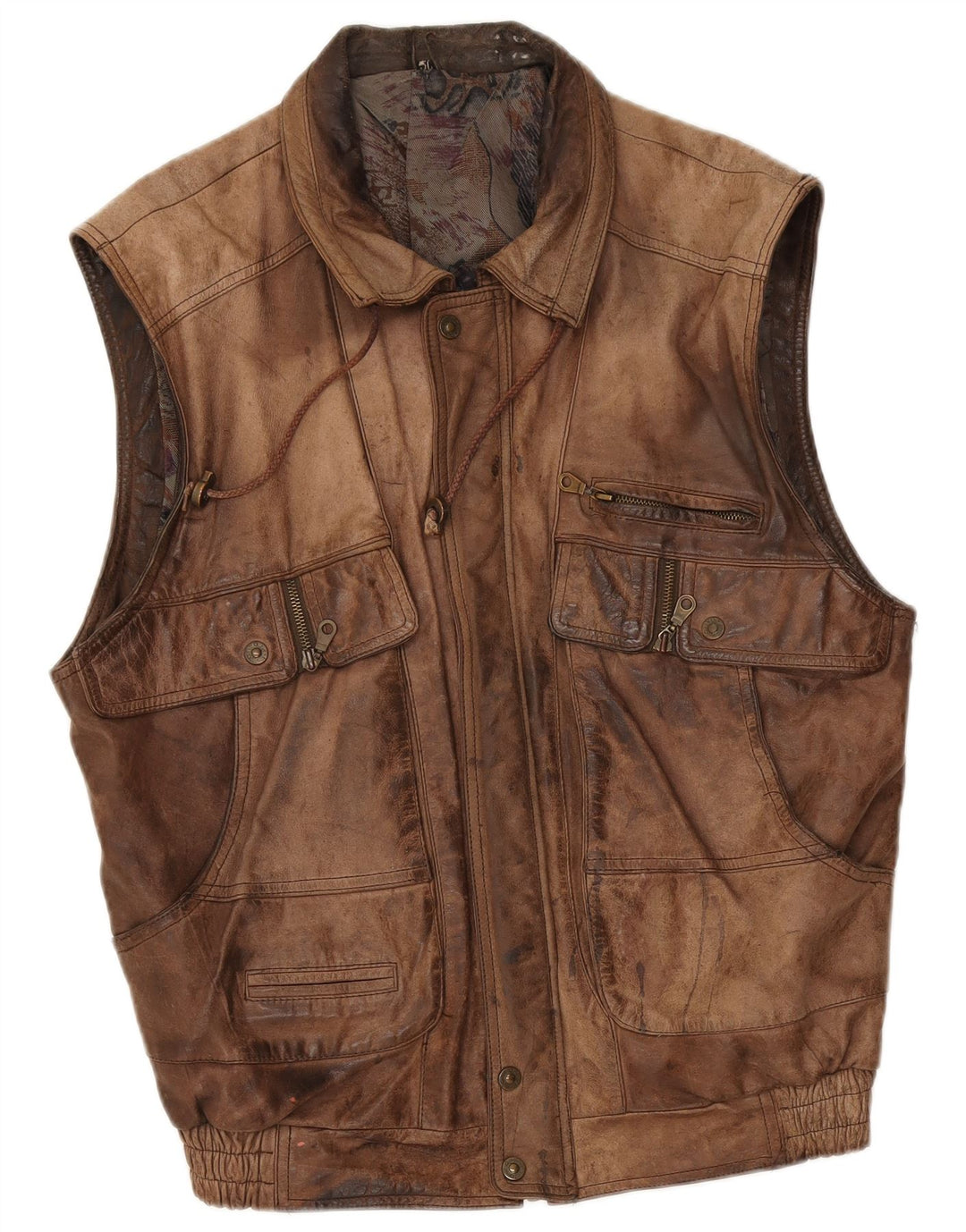 Vintage Ανδρικό Δερμάτινο Gilet IT 50 Μεγάλο Καφέ Δέρμα