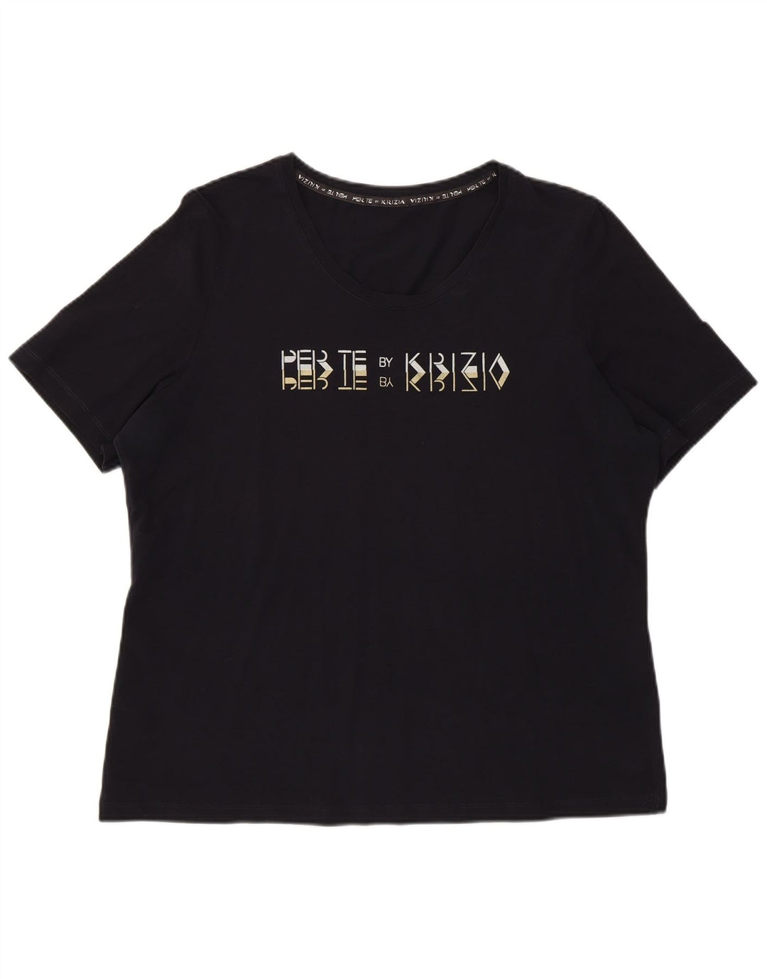 Perte by Krizia γυναικείο κανονικό γραφικό μπλουζάκι Top UK 12 Medium Navy Blue