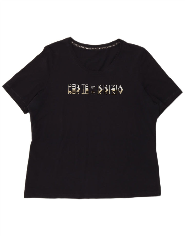 Perte by Krizia γυναικείο κανονικό γραφικό μπλουζάκι Top UK 12 Medium Navy Blue