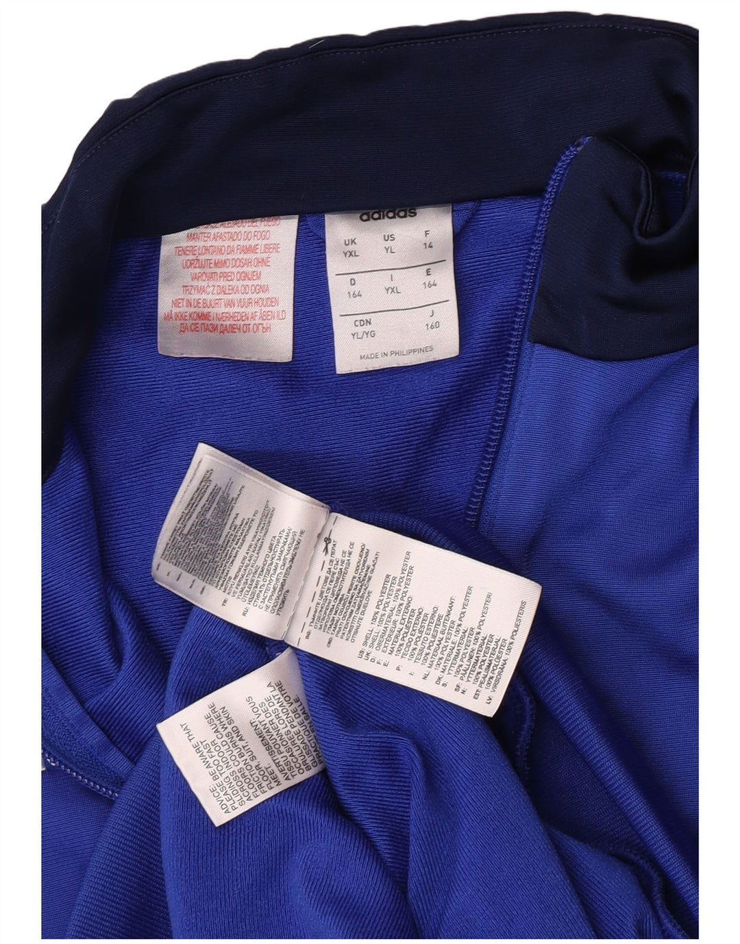 Κορυφαία φόρμα Adidas Boys 13-14 Years XL Blue Colourblock Polyester