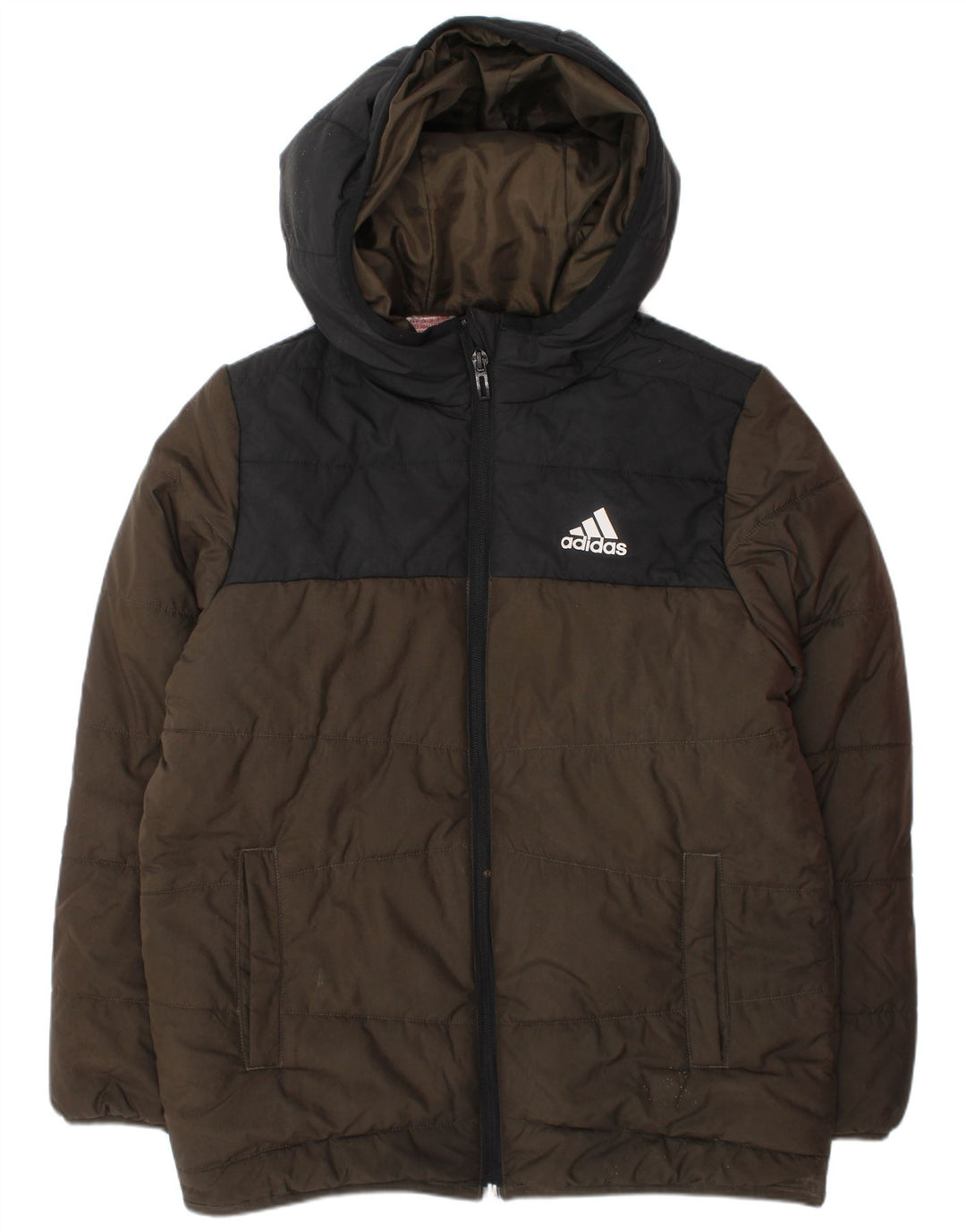 Μπουφάν Adidas Boys με κουκούλα με επένδυση 9-10 ετών Χακί πολυεστέρας