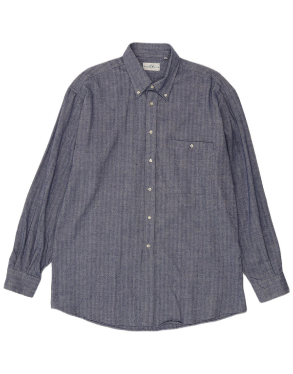 Vintage ανδρικό πουκάμισο νούμερο 45 18 2XL Navy Blue από βαμβακερό ψαροκόκκαλο