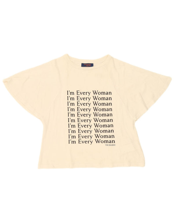 Trussardi Jeans Γυναικείο υπερμεγέθη γραφικό T-shirt Top UK 6 XS Off White