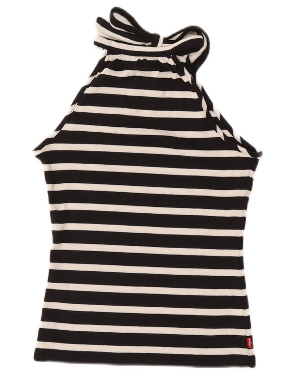 Levi's Womens Crop Halter Top UK 8 Small Black ριγέ βαμβακερό