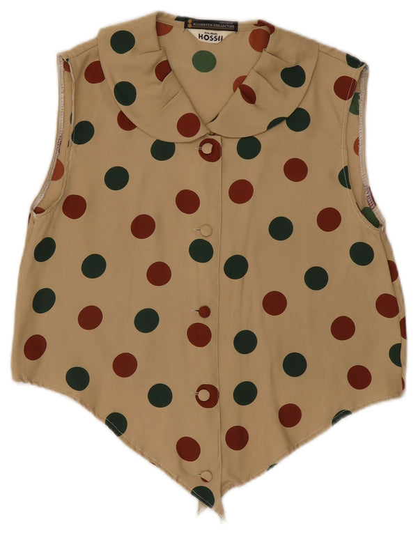 Vintage γυναικείο αμάνικο μπλούζα Crop UK 10 Medium Khaki Spotted