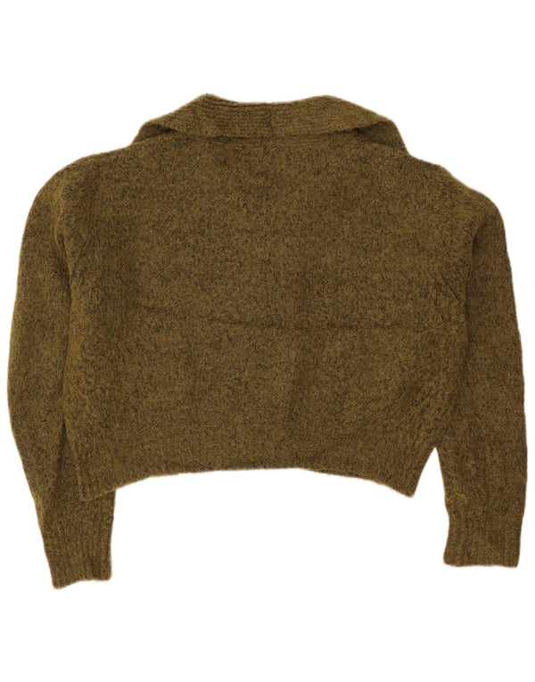 Zara Γυναικείο πουλόβερ ζακέτα μεγάλου μεγέθους Crop UK 14 Medium Khaki Flecked
