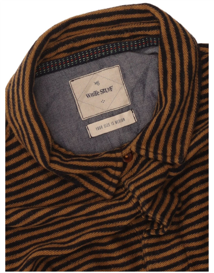 WHITE STUFF Ανδρικό κοντομάνικο πουλόβερ πουκάμισο Μεσαίο καφέ ριγέ
