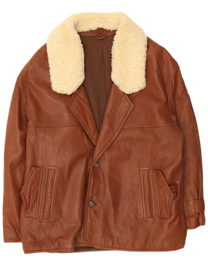 Vintage Ανδρικό Δερμάτινο Μπουφάν UK 40 Large Brown Colourblock