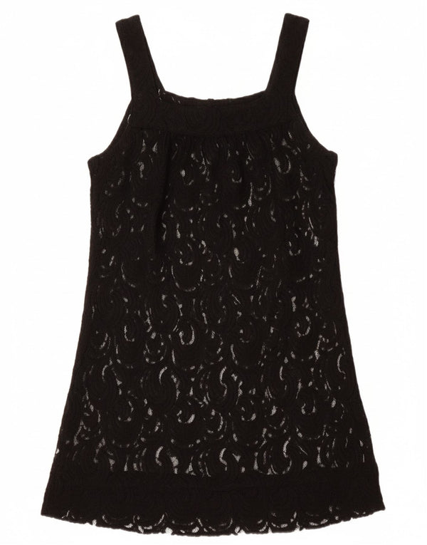 VINTAGE Γυναικείο Αμάνικο See Through Tunic Top UK 12 Medium Black Floral