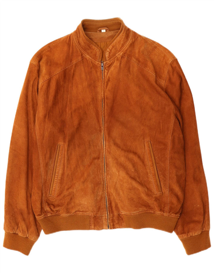 VINTAGE Ανδρικό Suede Bomber Jacket IT 54 2XL Beige Leather