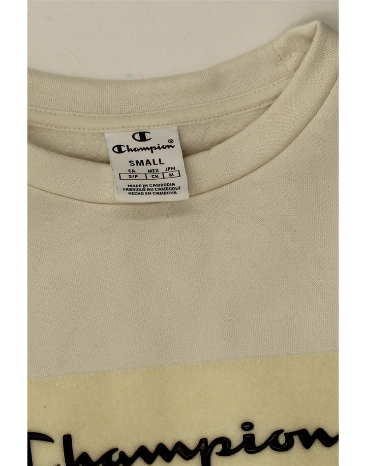 Champion Womens Graphic Oversized Φούτερ Jumper UK 10 Small White