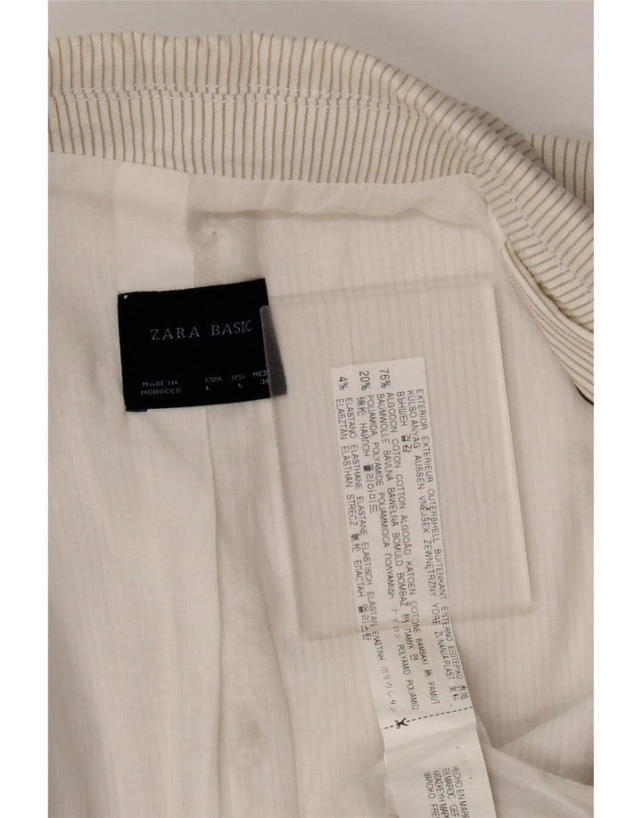 Zara Γυναικείο σακάκι 1 κουμπιού blazer UK 14 μεγάλο σε ανοιχτό λευκό βαμβακερό ρίγες