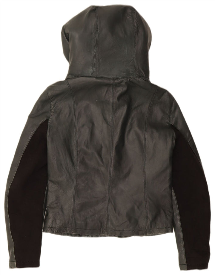 XETRA Γυναικείο Crop Hooded Δερμάτινο Μπουφάν UK 12 Medium Black