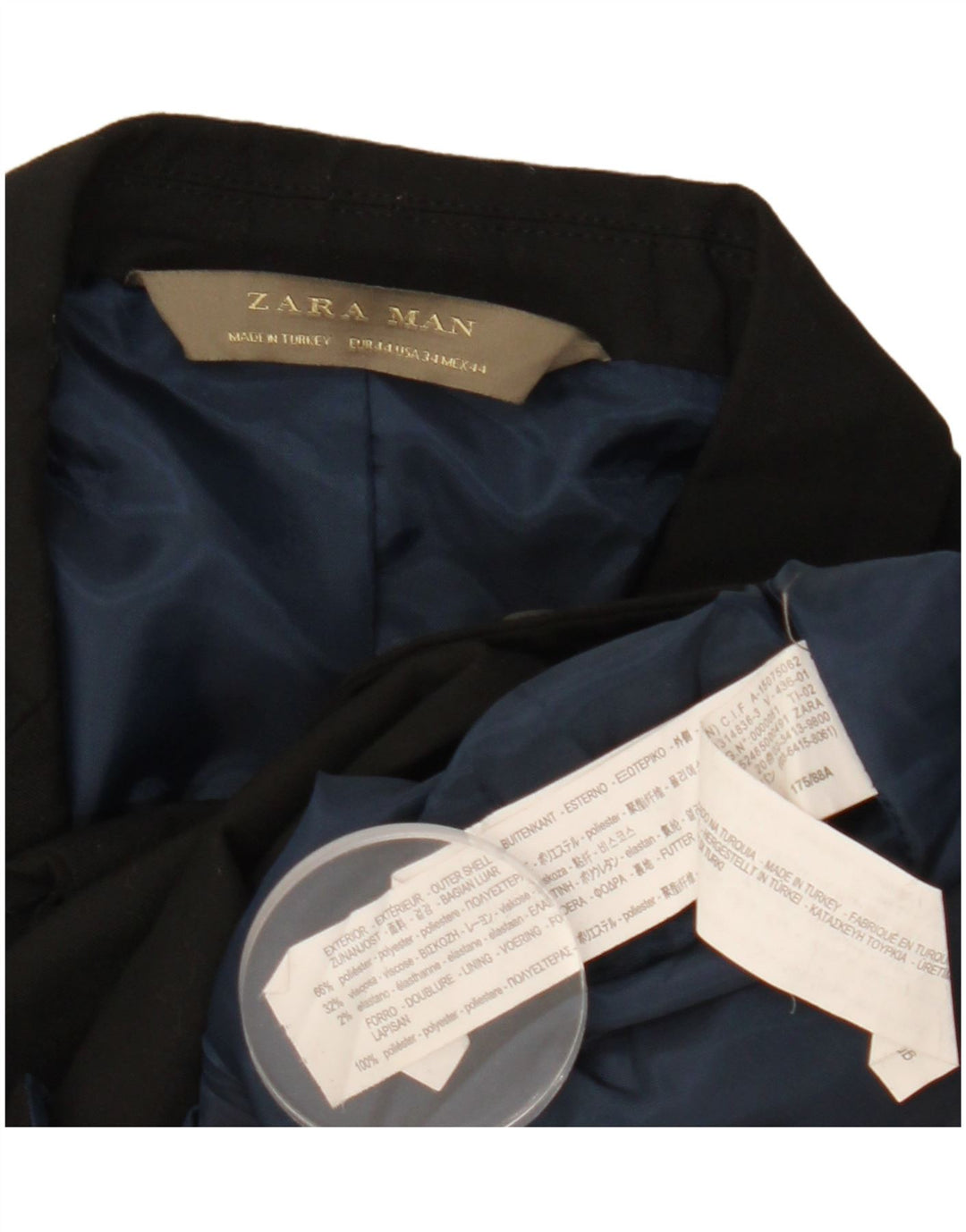 Zara Ανδρικό τζάκετ μπλέιζερ με 2 κουμπιά EU 44 XS Μαύρο πολυεστέρα