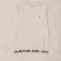 CALVIN KLEIN JEANS Mens Graphic Sweatshirt Jumper Small White Cotton Vintage Calvin Klein Jeans and Second-Hand Calvin Klein Jeans from Messina Hembry 