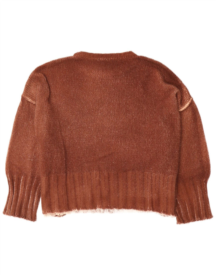 Vintage γυναικείο υπερμεγέθη πουλόβερ με λαιμόκοψη UK 10 Small Brown Tie Dye