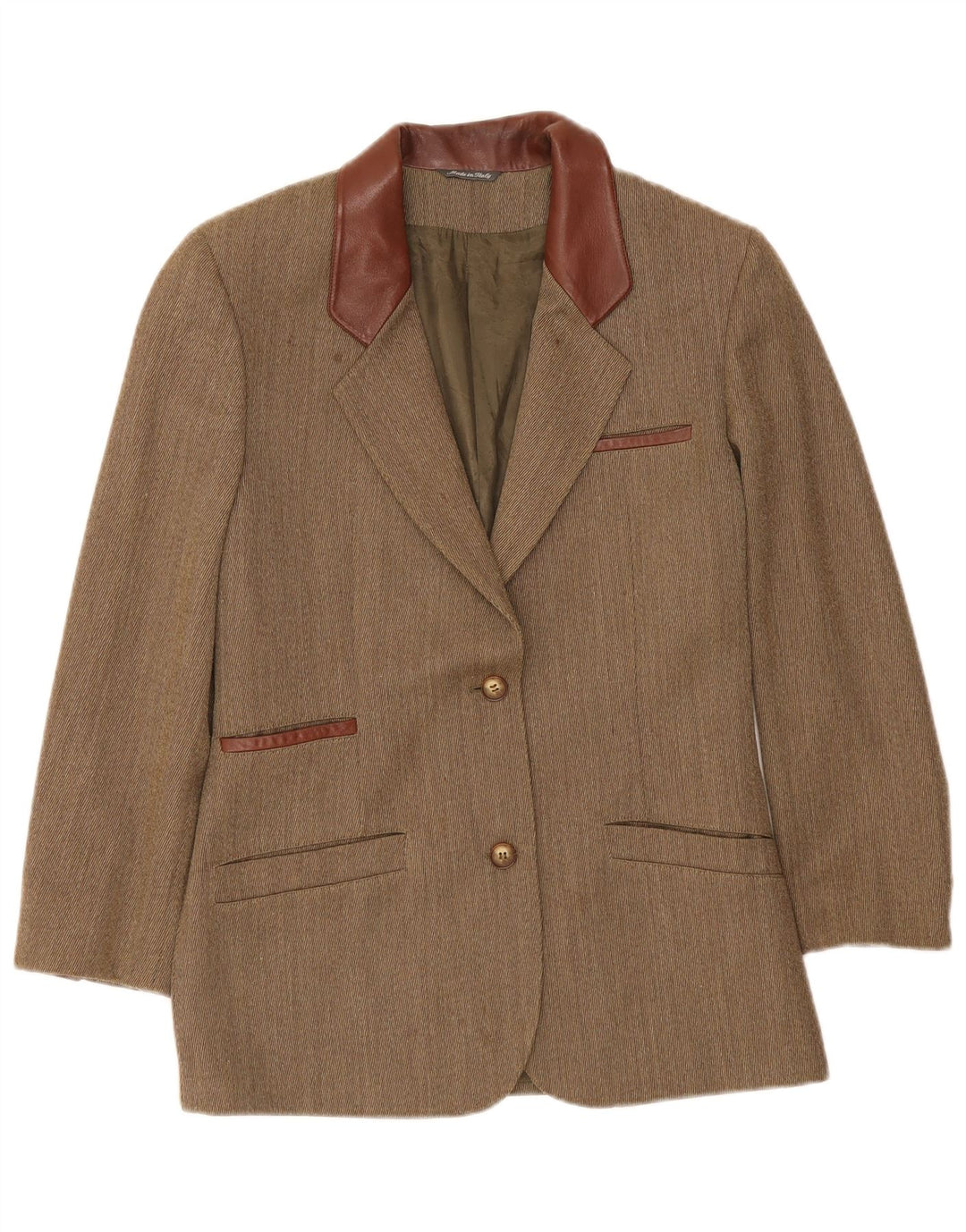 Vintage γυναικείο σακάκι με 2 κουμπιά σακάκι UK 14 Medium Khaki Ψαροκόκκαλο