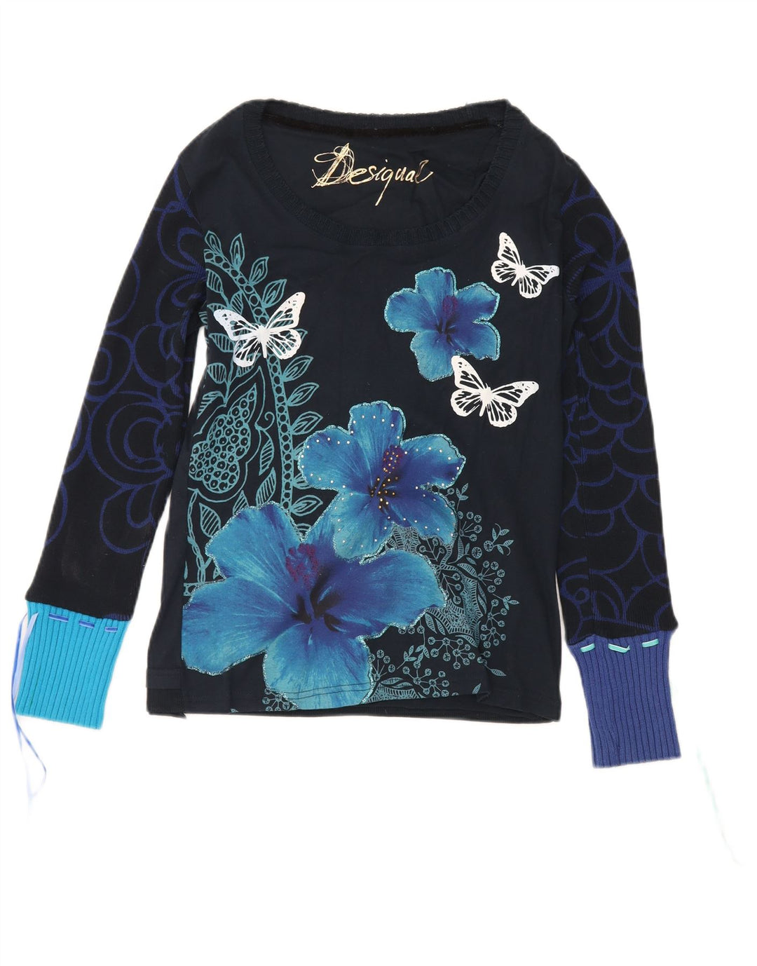 Desigual Γυναικείο τοπ μακρυμάνικο UK 12 μεσαίου μεγέθους Navy Blue Butterfly
