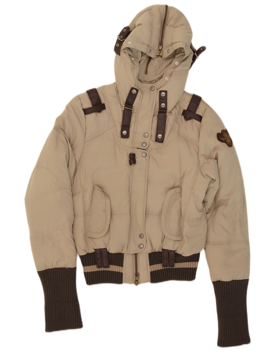 Frankie Morello Γυναικείο μπουφάν με κουκούλα IT 42 Small Beige Polyester