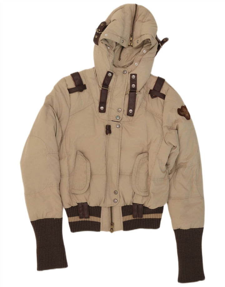 Frankie Morello Γυναικείο μπουφάν με κουκούλα IT 42 Small Beige Polyester