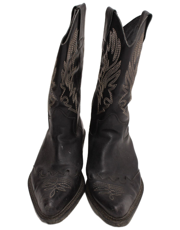 Vintage ανδρικές γραφικές δερμάτινες μπότες Cowboy UK Size 9 Black Western