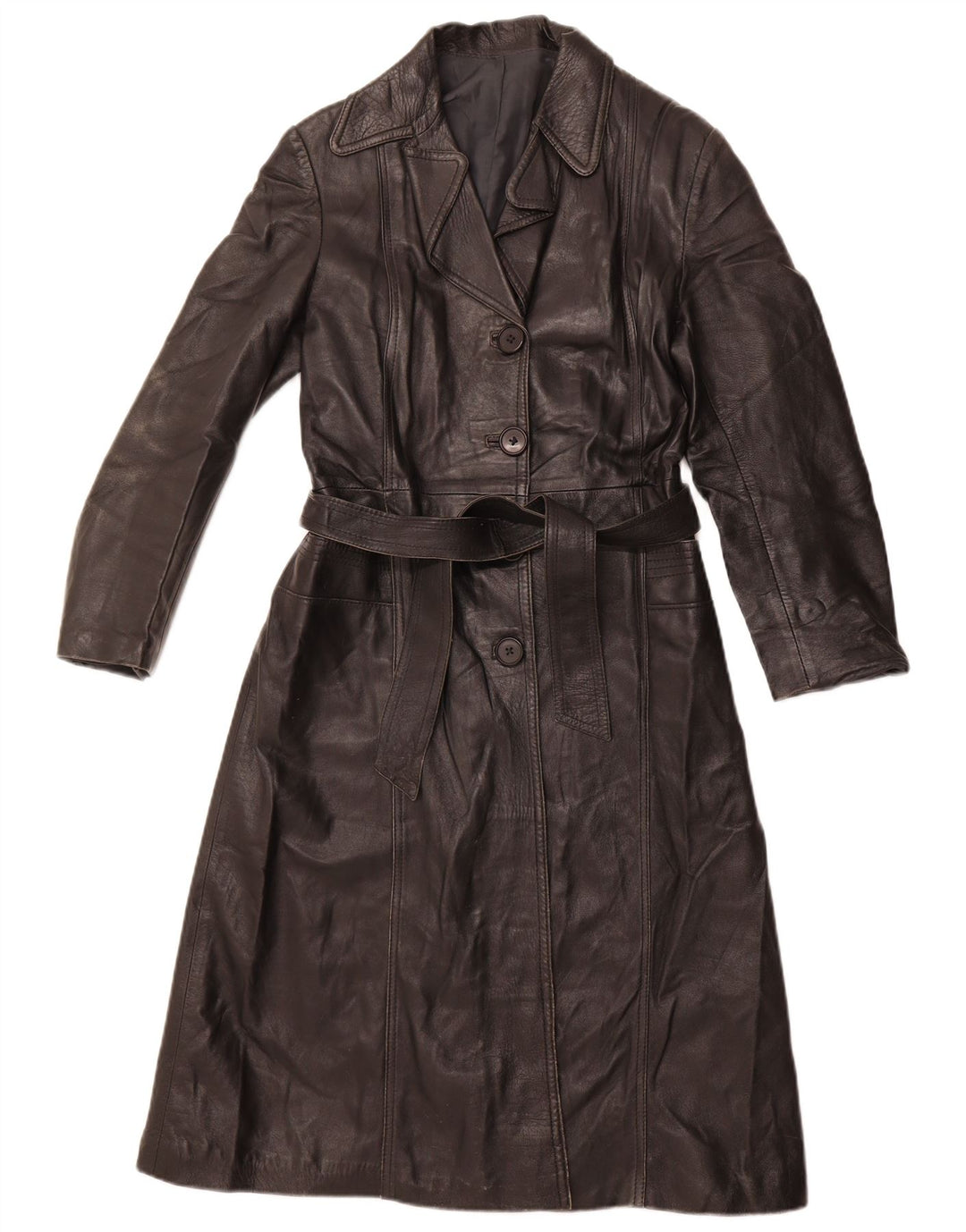 VINTAGE Γυναικείο Δερμάτινο Παλτό IT 40 Small Μαύρο