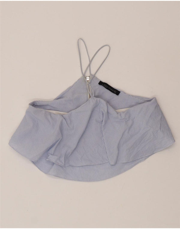 Zara Womens Crop Halter Top UK 12 Medium Blue ριγέ