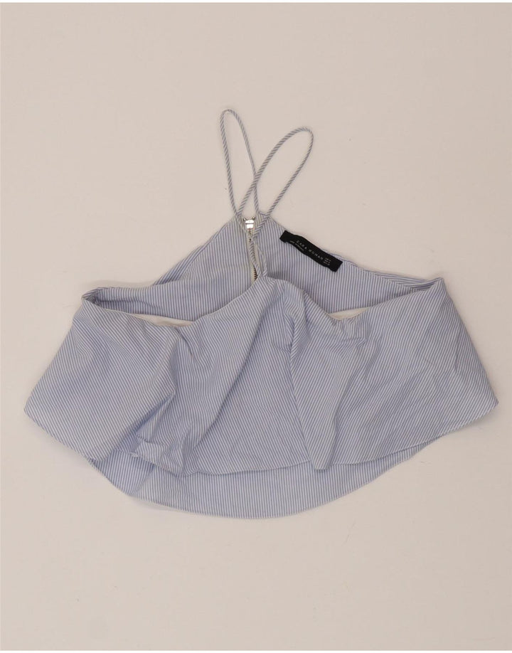 Zara Womens Crop Halter Top UK 12 Medium Blue ριγέ
