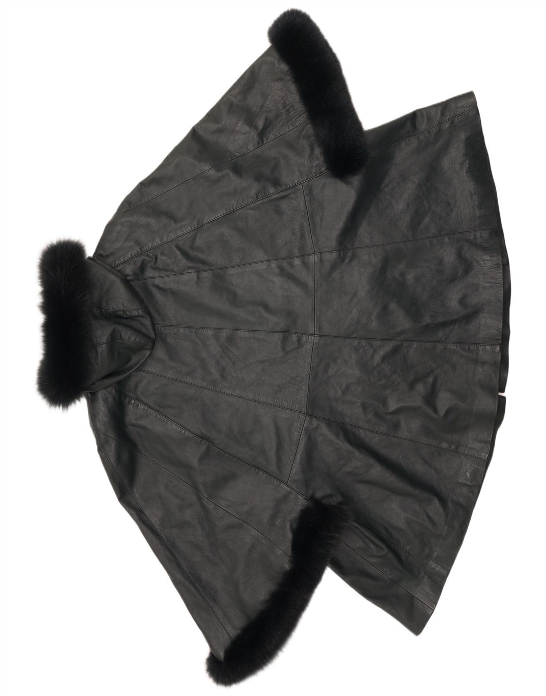 SAKI Γυναικείο Δερμάτινο Παλτό Poncho με κουκούλα UK 10 Small Green Leather