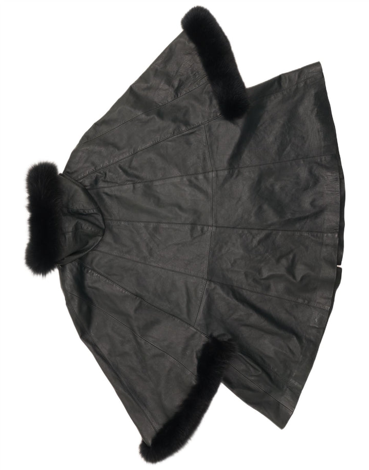 SAKI Γυναικείο Δερμάτινο Παλτό Poncho με κουκούλα UK 10 Small Green Leather