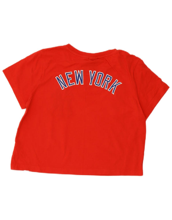 Majestic Womens New York Yankees Crop γραφικό T-shirt Top UK 14 Medium Red