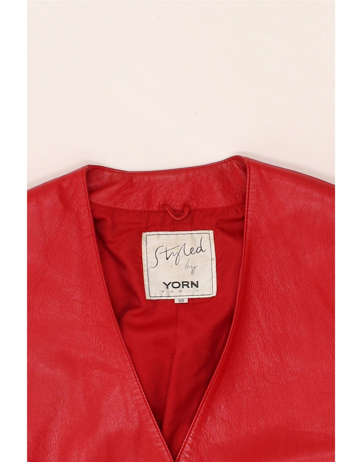 VINTAGE Womens 2 Button Leather Blazer Jacket EU 36 Small Red Leather Vintage Vintage and Second-Hand Vintage from Messina Hembry 