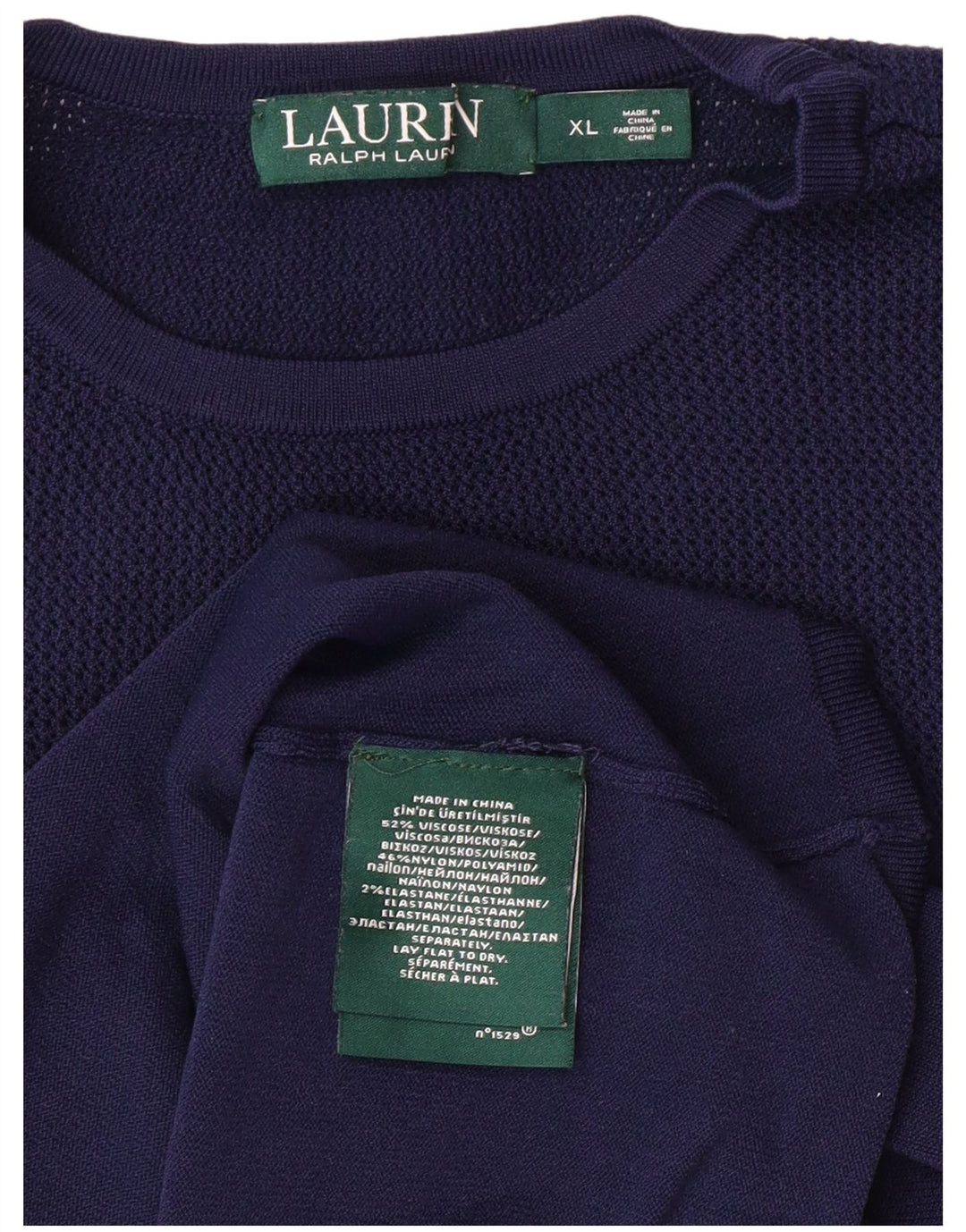 RALPH LAUREN Γυναικείο τοπ μακρυμάνικο UK 18 XL Navy Blue Viscose