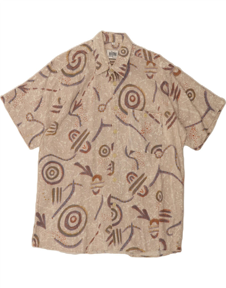 MANTONI Mens Abstract Pattern Short Sleeve Shirt Size 41/42 Large Beige Vintage Mantoni and Second-Hand Mantoni from Messina Hembry 