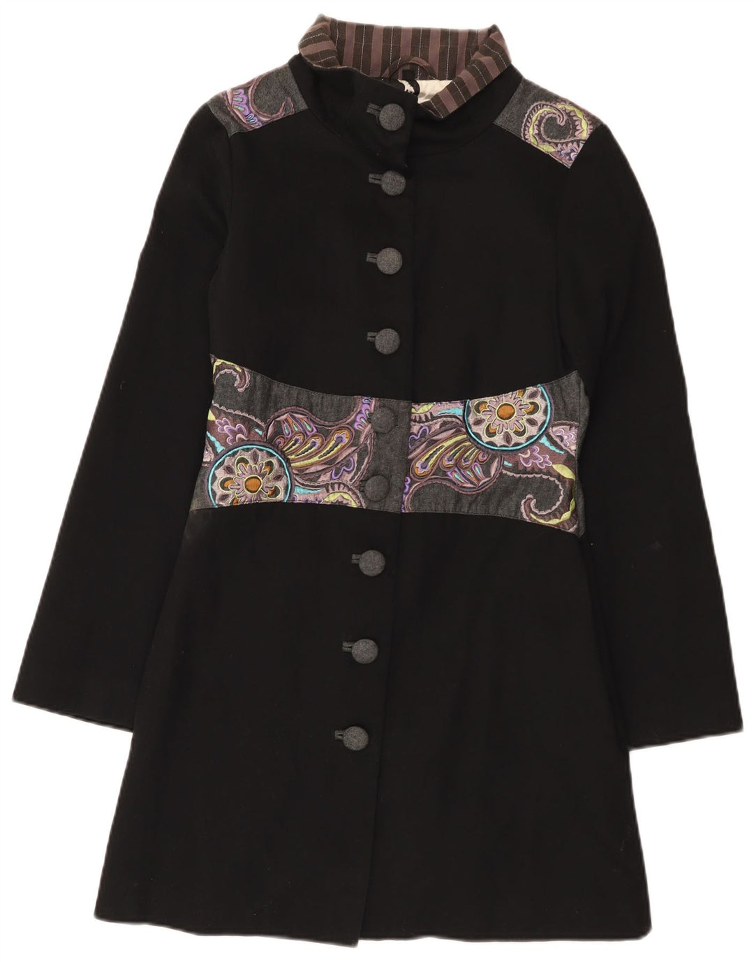 Vintage Γυναικείο Γραφικό Πανωφόρι UK 10 Small Black Patchwork Βαμβακερό
