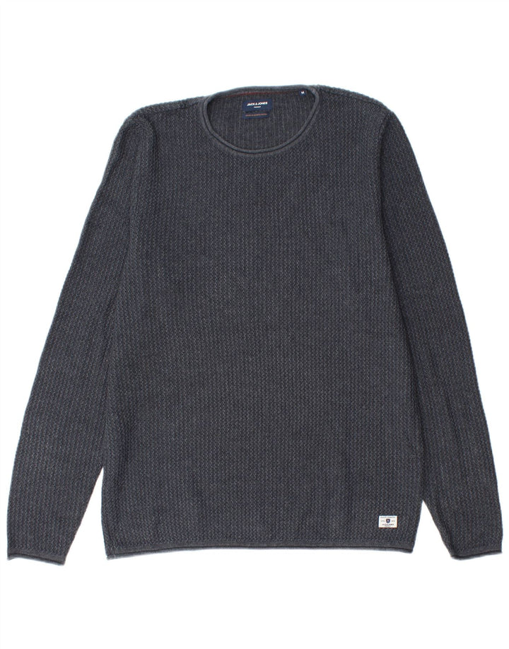 Jack & Jones Ανδρικό πουλόβερ με λαιμόκοψη μεσαίου μπλε βαμβακερό
