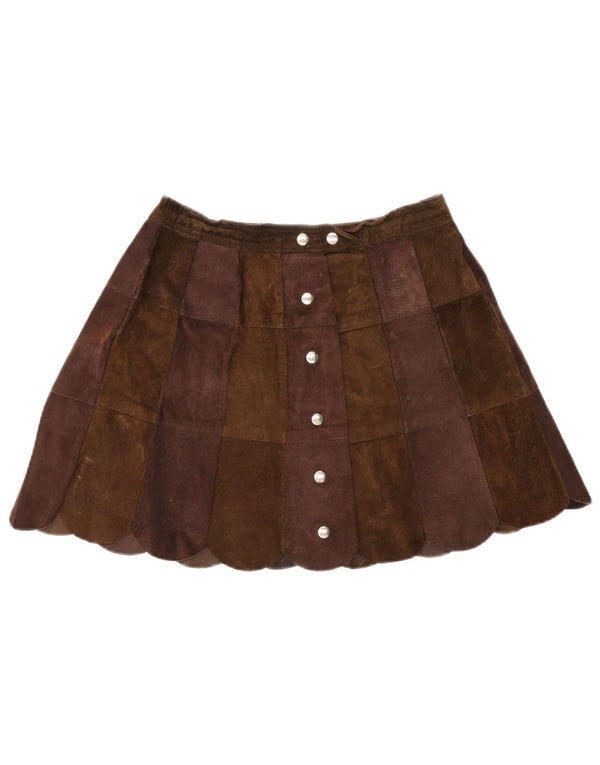 VINTAGE Γυναικεία Suede Mini Φούστα W26 Μικρή Καφέ Δερμάτινη