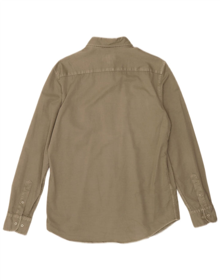 Ανδρικό πουκάμισο Massimo Dutti από μεσαίο χακί βαμβακερό