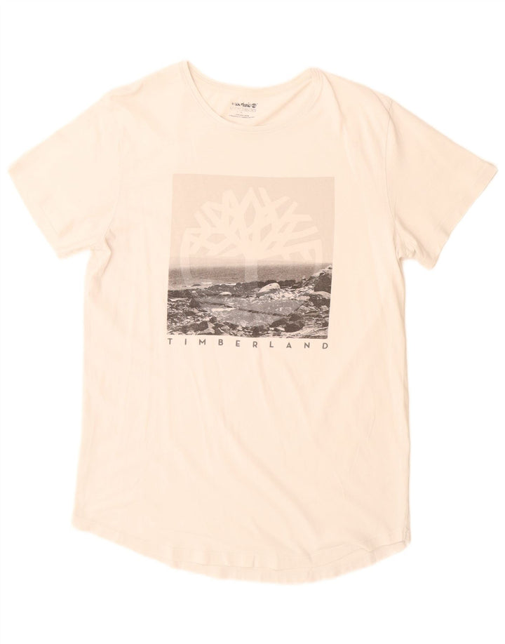 Ανδρικό γραφικό T-Shirt Timberland Top από μεσαίο λευκό βαμβακερό
