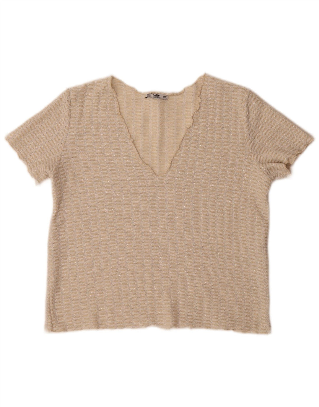 Zara Γυναικεία Πλεκτή Μπλούζα Τοπ UK 14 Medium Beige Flecked
