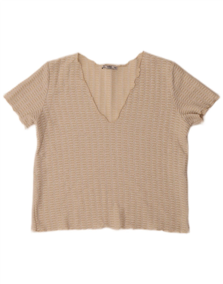 Zara Γυναικεία Πλεκτή Μπλούζα Τοπ UK 14 Medium Beige Flecked