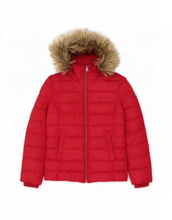 Tommy Hilfiger γυναικείο μπουφάν με κουκούλα UK 10 Μικρό κόκκινο πολυεστέρα