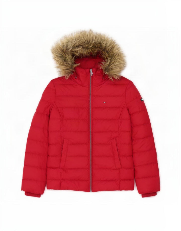 Tommy Hilfiger γυναικείο μπουφάν με κουκούλα UK 10 Μικρό κόκκινο πολυεστέρα