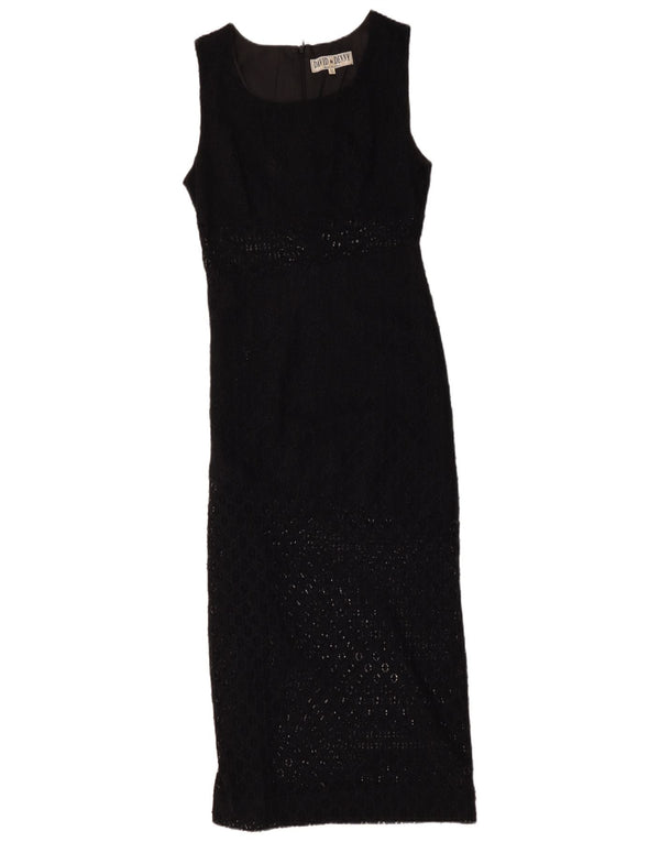 Vintage γυναικείο αμάνικο φόρεμα UK 10 Small Black Floral Viscose