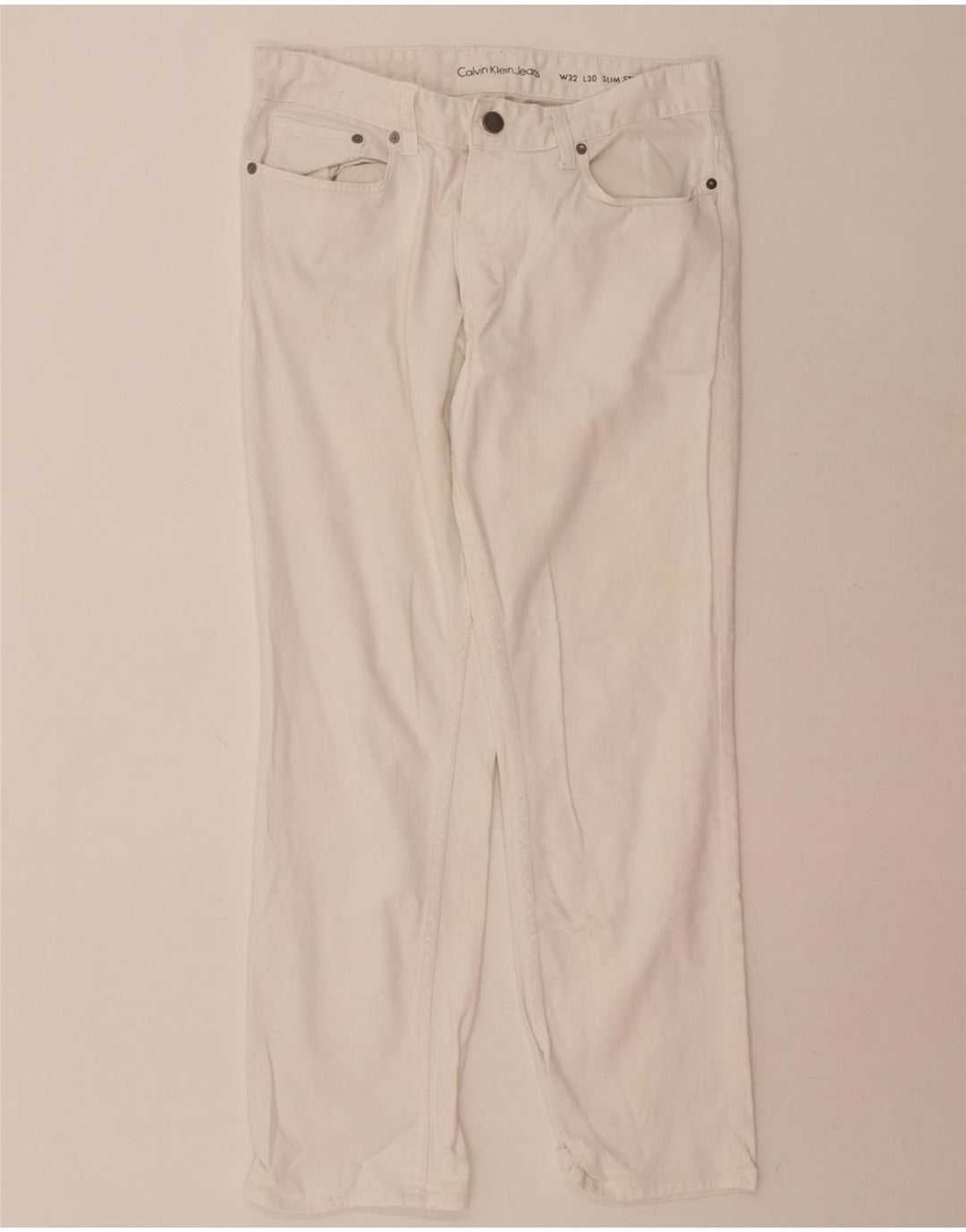 CALVIN KLEIN Mens Slim Jeans W32 L30 White Cotton Vintage Calvin Klein and Second-Hand Calvin Klein from Messina Hembry 