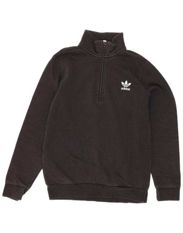 Adidas Boys Φούτερ με φερμουάρ με λαιμόκοψη 13-14 ετών Μαύρο βαμβακερό