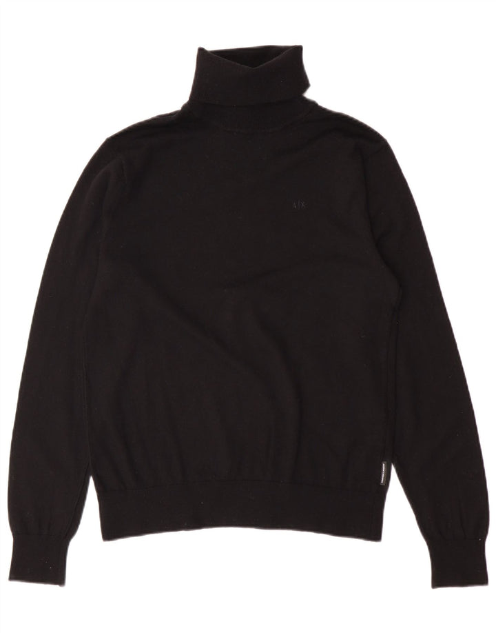 Armani Exchange Ανδρικό πουλόβερ με ρολό λαιμόκοψη, μικρό μαύρο παρθένο μαλλί