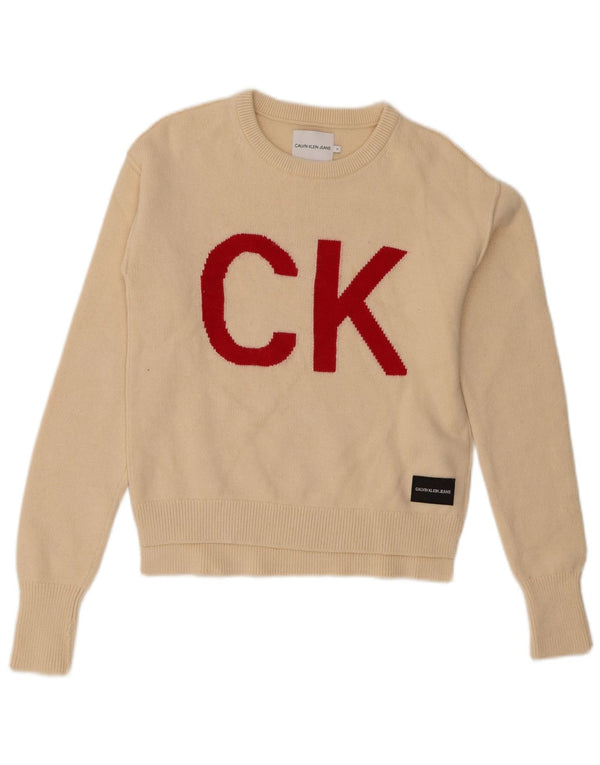 Calvin Klein Girls Graphic Crew Neck Jumper πουλόβερ 13-14 ετών Μπεζ