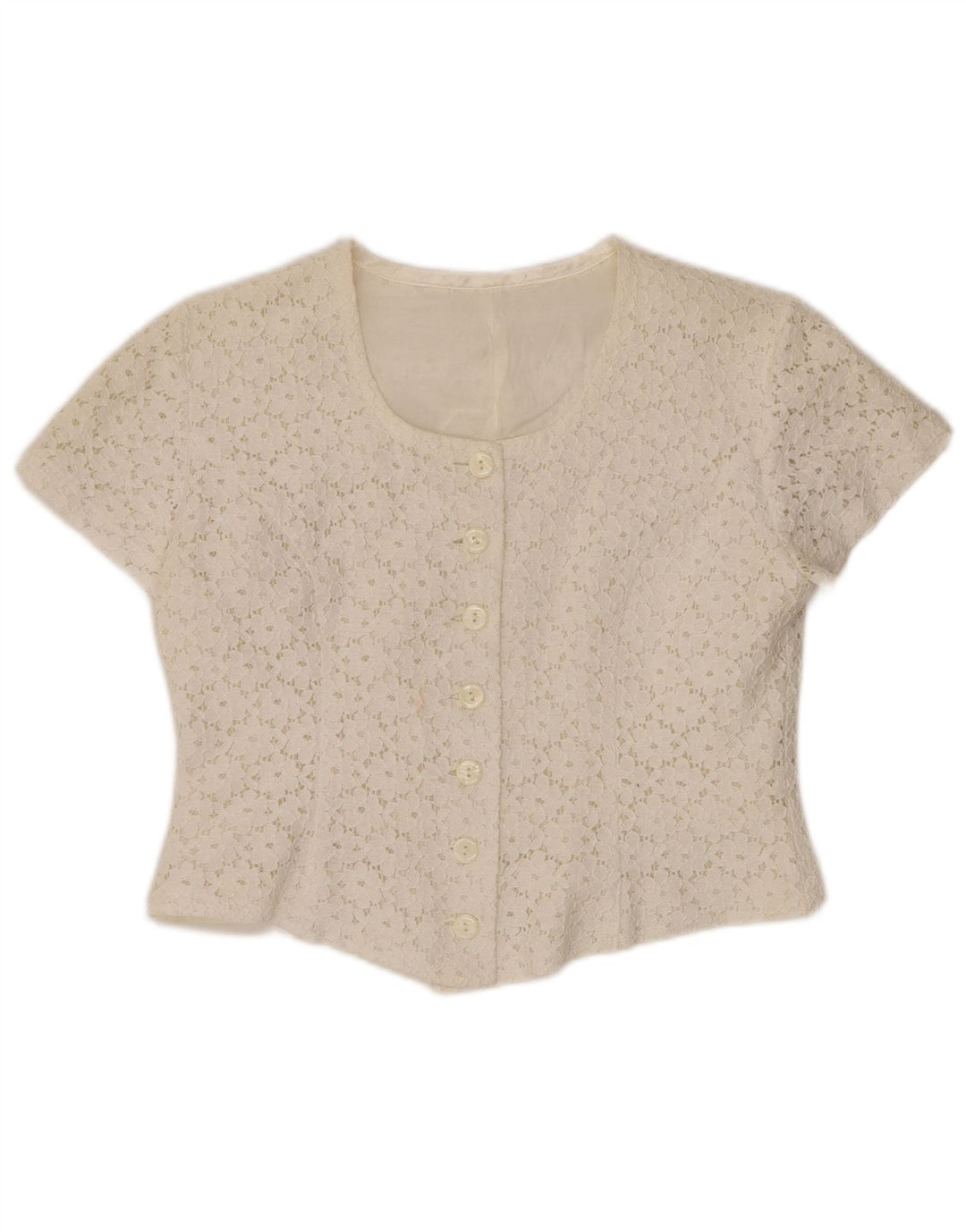 VINTAGE γυναικείο κοντομάνικο πουκάμισο μπλούζα IT 46 μεγάλο εκρού φλοράλ